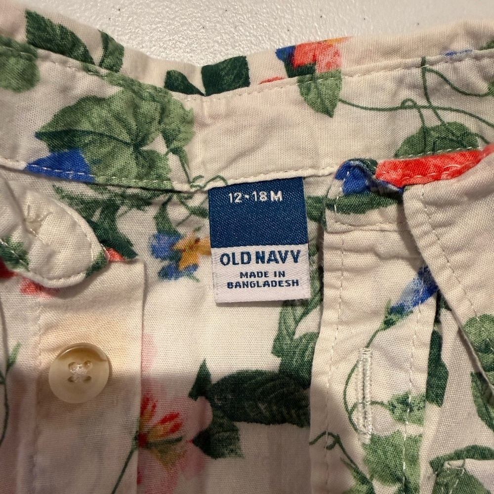 Beachy Floral Button-Down Shirt - White with Red, Blue & Yellow Flowers - Picture 3 of 4